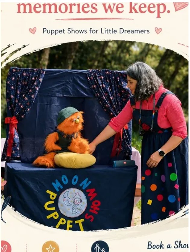 Ms. Teller with Zip on stage at Moon Puppet Show